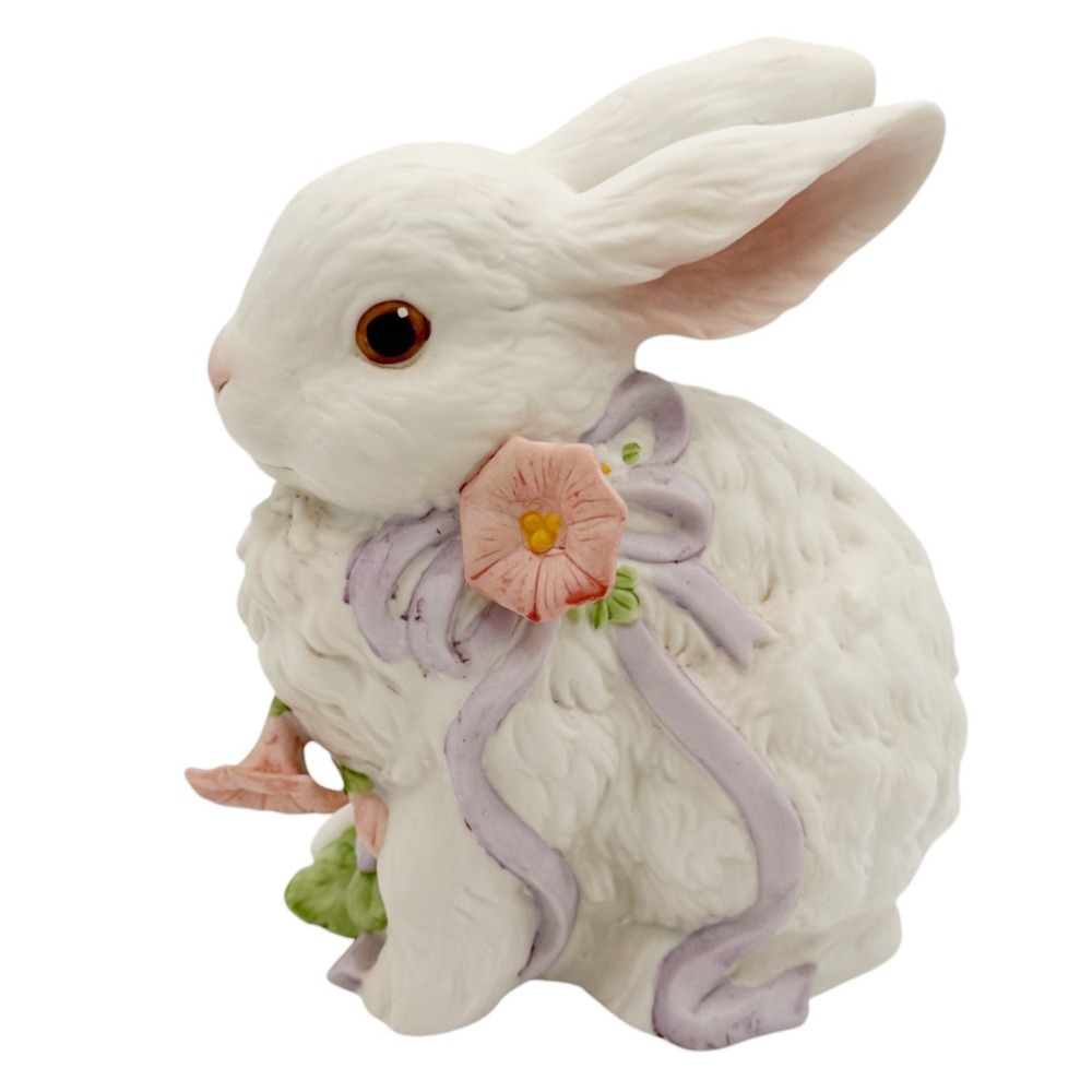 VTG Easter Bunny Music Box Enesco Rabbit Figurine Spring Decor Cottagecore Works - Picture 3 of 16